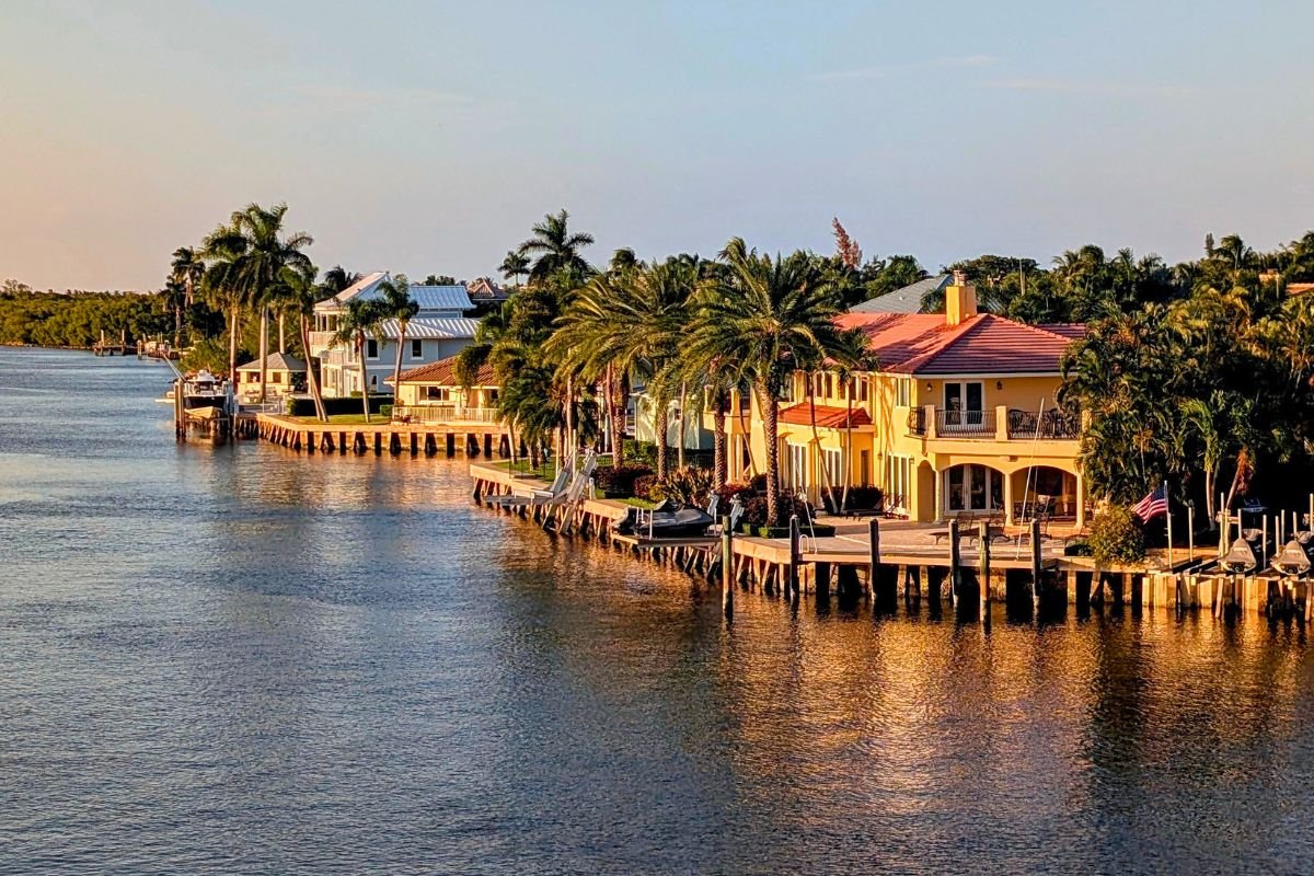 A view of waterfront homes near Woolbright Road in Boynton Beach, Florida.