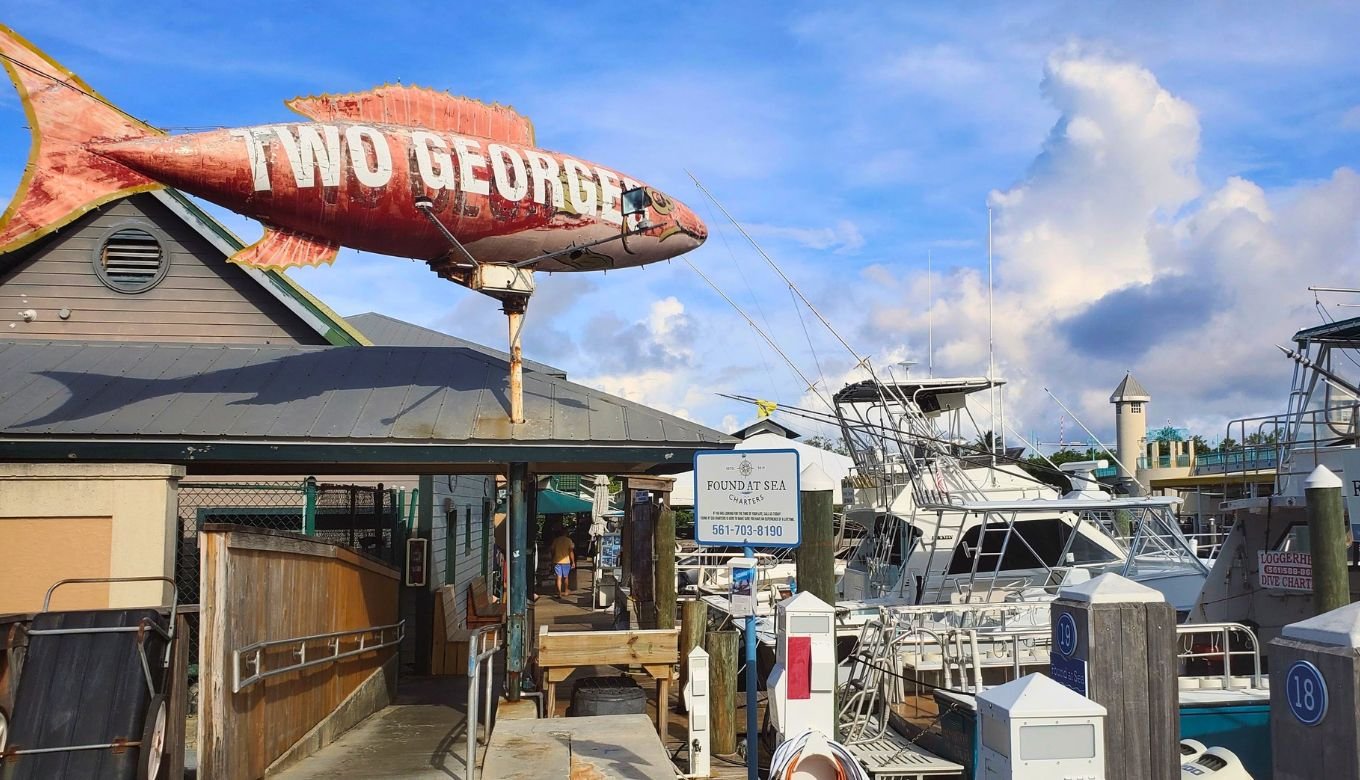 Entrance to Two George's Restaurant at Boynton Harbor Marina.